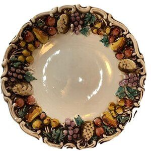 Lefton 1950 Della Robbia Multicolor Fruit Cream Pedestal Serving Plate 8.5”